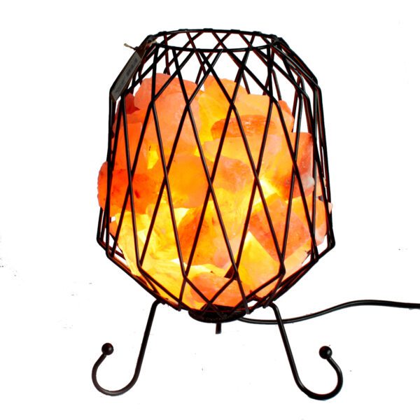 Ażurowy brazier z soli kamiennej – lampa z kablem i żarówką – różowa sól
