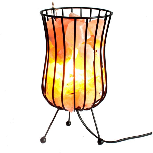 Wysoki brazier z soli kamiennej – lampa z kablem i żarówką – różowa sól