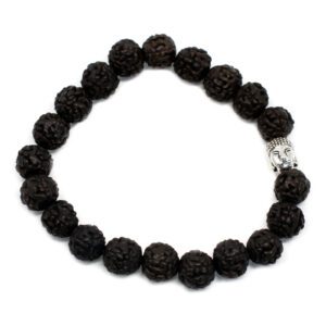 Bransoletka Mala z koralików Rudraksha – Ciemna