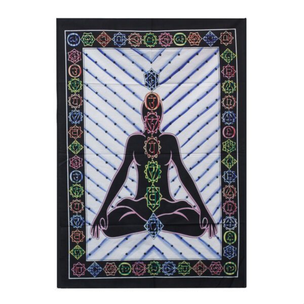 Ręcznie malowana bawełniana dekoracja ścienna – Budda Czakr
