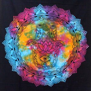 Podwójna narzuta bawełniana + dekoracja ścienna – Czarna Hamsa 230×200 cm