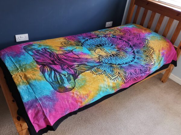 Pojedyncza narzuta bawełniana + dekoracja ścienna – Spokojny Budda 130x200 cm - obrazek 3