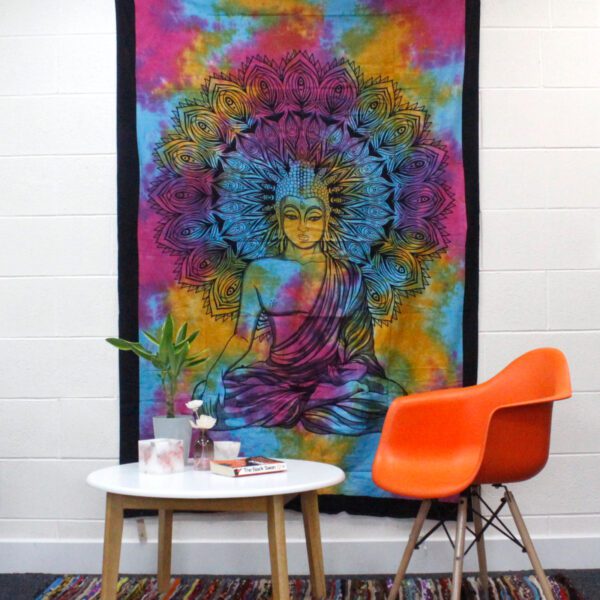 Pojedyncza narzuta bawełniana + dekoracja ścienna – Spokojny Budda 130x200 cm - obrazek 4