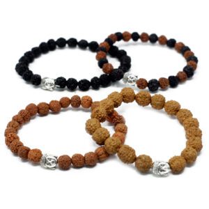 Bransoletki Rudraksha z Buddą – zestaw mix