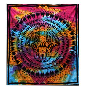 Podwójna narzuta bawełniana + dekoracja ścienna – Hamsa