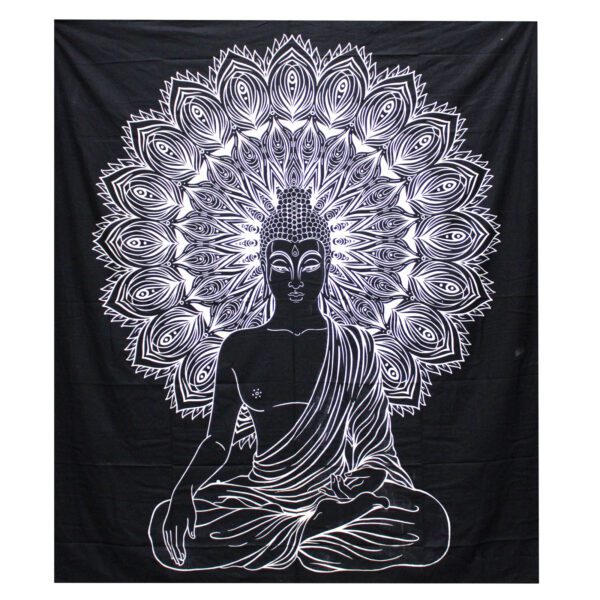 Czarno-biała narzuta z bawełny + dekoracja ścienna – Budda