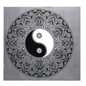Czarno-biała narzuta z bawełny + dekoracja ścienna – Ying yang