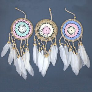 Pastelowo różowy makramowy łapacz snów 12 cm (różne kolory)