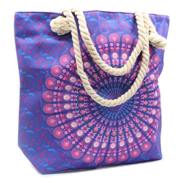Torba ze Sznurkowymi Uchwytami Mandala - Purpurowo-Niebieska