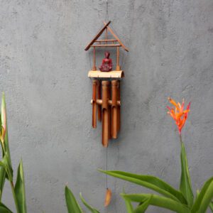 Bambusowy dzwonek wietrzny – naturalne wykończenie – Brązowy Buddha 6 rurek