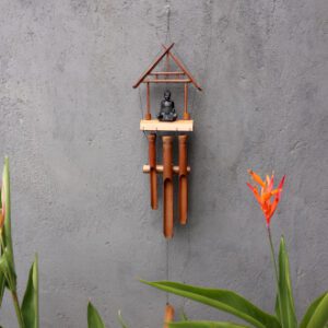 Bambusowy dzwonek wietrzny – naturalne wykończenie – Czarny Buddha 6 rurek