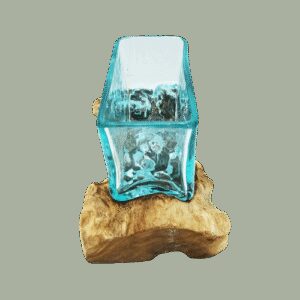 Szklana misa wtopiona w drewno ze stojakiem – duża