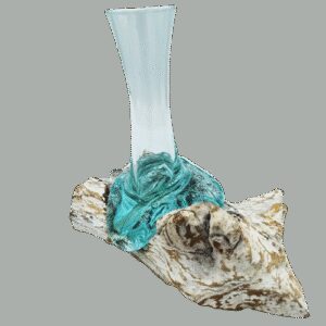 Szklany wazon wtopiony w bielone drewno – mały