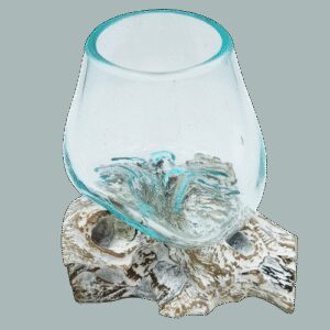 Szklana misa wtopiona w bielone drewno – średnia