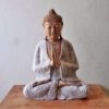 Ręcznie rzeźbiona figura Buddy – 40 cm Powitanie – Białe przecieranie