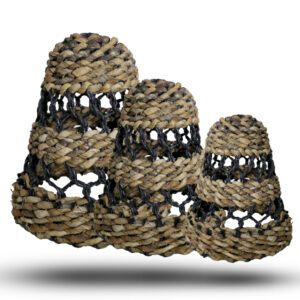 Duży Naturalny Abażur z Liścia Bananowca i Hitam Raffii – Wys.: 36 cm, Śr.: 34 cm