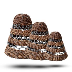 Duży Naturalny Abażur z Liścia Bananowca i Abu-Abu Raffii – Wys.: 36 cm, Śr.: 34 cm