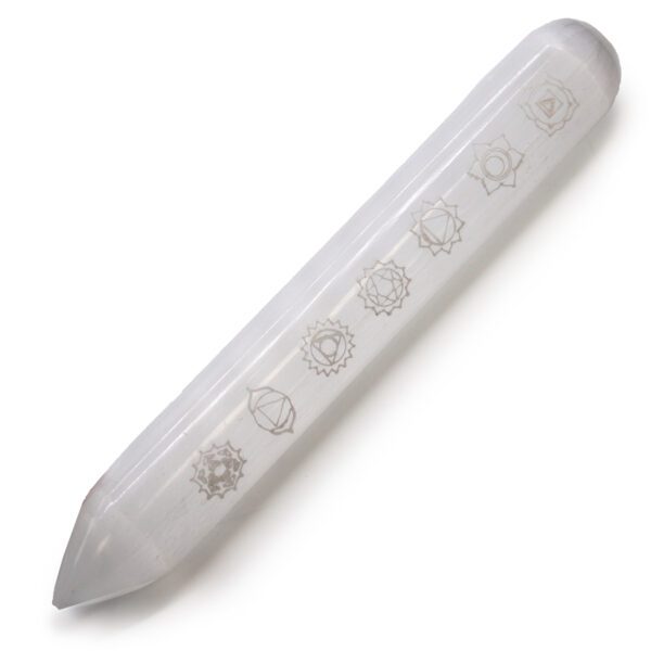 Różdżka z Selenitu – (Jeden Ostry Koniec) Czakry (14–16 cm) - obrazek 2