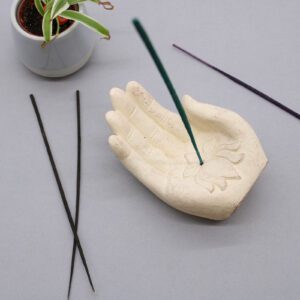 Podgrzewacz na Kadzidła – Ręka z Kwiatem Lotosu (biały)