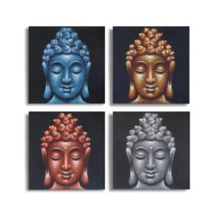 Zestaw 4 głów Buddy – Piaskowe detale – 40x40 cm