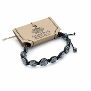 Bransoletka Shamballa z magnetycznego hematytu – Czaszki sześciokątne