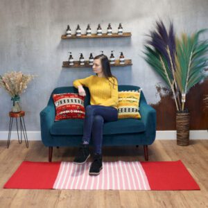 Bawełniany dywan indyjski – 70×170 cm – Czerwony / Różowy