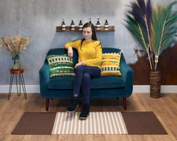 Bawełniany dywan indyjski – 70×170 cm – Ciemnobrązowy / Beżowy