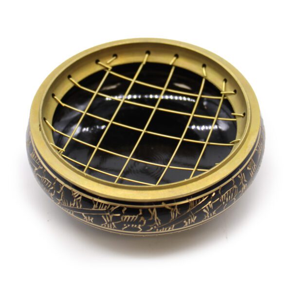 Mosiężna Rzeźbiona Kadzielniczka na Węgielki z Podstawką