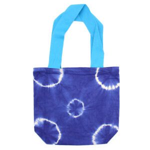 Naturalna Torba Bawełniana Tie-Dye (8oz) - 38x42x12cm - Niebieskie Pierścienie - Niebieski Uchwyt