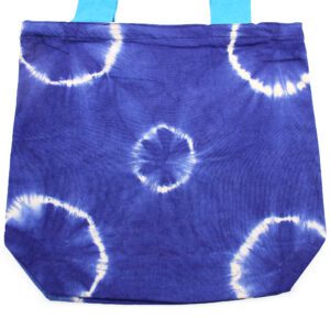Naturalna Torba Bawełniana Tie-Dye (8oz) – 38x42x12cm – Niebieskie Pierścienie – Niebieski Uchwyt