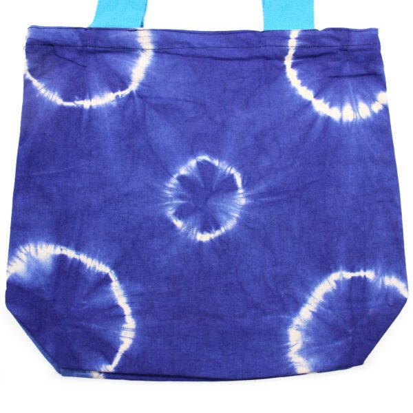 Naturalna Torba Bawełniana Tie-Dye (8oz) – 38x42x12cm – Niebieskie Pierścienie – Niebieski Uchwyt