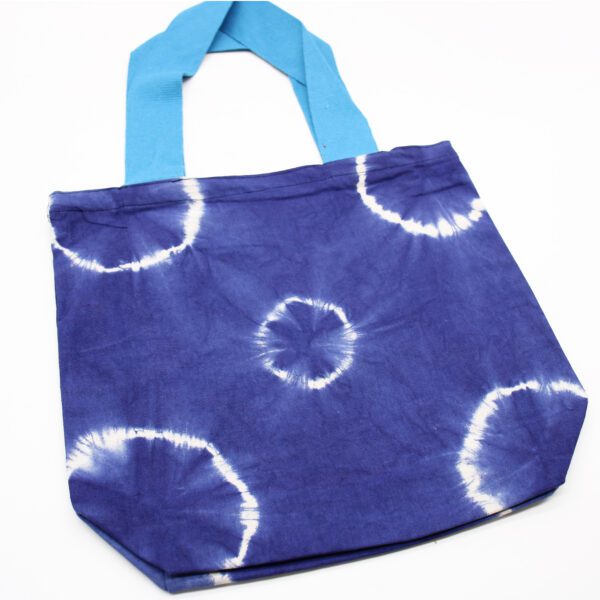 Naturalna Torba Bawełniana Tie-Dye (8oz) – 38x42x12cm – Niebieskie Pierścienie – Niebieski Uchwyt
