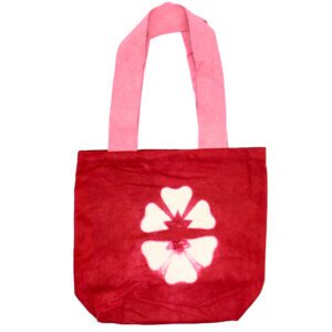 Naturalna Torba Bawełniana Tie-Dye (8oz) - 38x42x12cm - Bordowy Kwiat - Różowy Uchwyt