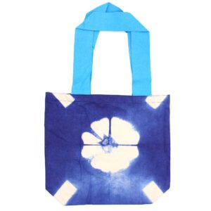 Naturalna Torba Bawełniana Tie-Dye (8oz) - 38x42x12cm - Niebieski Kwiat - Niebieski Uchwyt