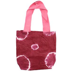 Naturalna Torba Bawełniana Tie-Dye (8oz) - 38x42x12cm - Bordowe Pierścienie - Różowy Uchwyt
