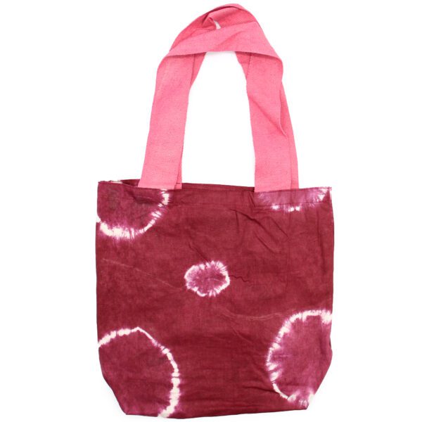 Naturalna Torba Bawełniana Tie-Dye (8oz) - 38x42x12cm - Bordowe Pierścienie - Różowy Uchwyt
