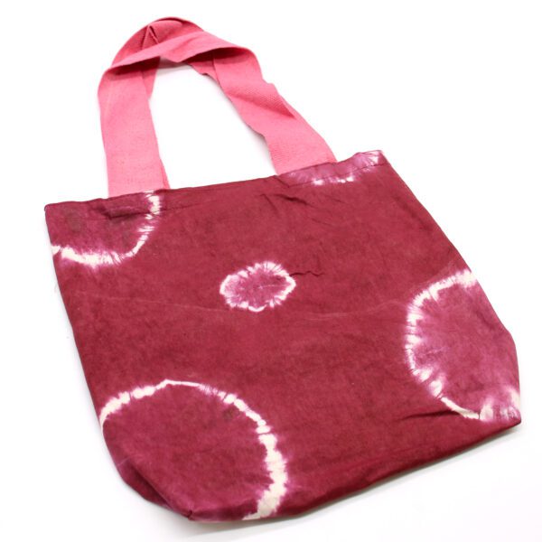 Naturalna Torba Bawełniana Tie-Dye (8oz) - 38x42x12cm - Bordowe Pierścienie - Różowy Uchwyt - obrazek 3