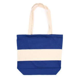Dwukolorowa Torba Bawełniana - 38x42x12cm - Niebieska i Naturalna - 10oz