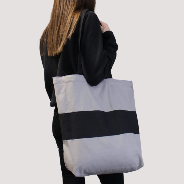 Dwukolorowa Torba Bawełniana - 38x42x12cm - Szara i Czarna - 10oz - obrazek 4