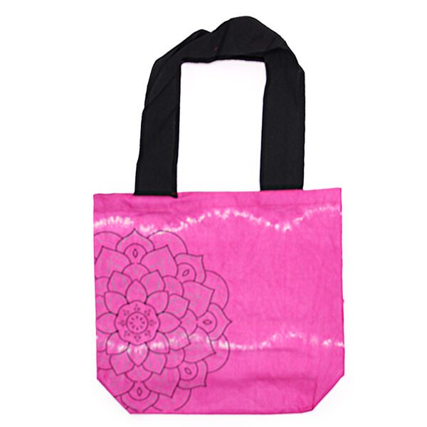 Torba Bawełniana Tie-Dye (6oz) - 38x42x12cm - Mandala - Purpurowa - Czarny Uchwyt