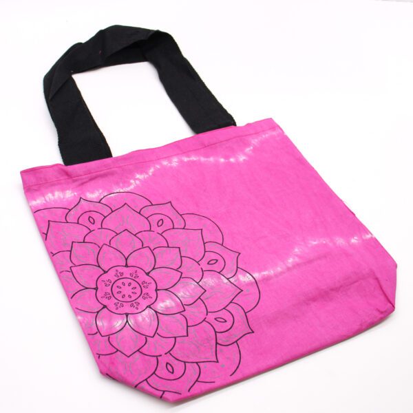 Torba Bawełniana Tie-Dye (6oz) - 38x42x12cm - Mandala - Purpurowa - Czarny Uchwyt - obrazek 3