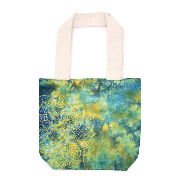 Torba Bawełniana Tie-Dye (6oz) - 38x42x12cm - Mandala - Zielono-Niebieska - Naturalny Uchwyt