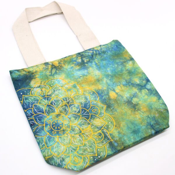 Torba Bawełniana Tie-Dye (6oz) - 38x42x12cm - Mandala - Zielono-Niebieska - Naturalny Uchwyt - obrazek 3