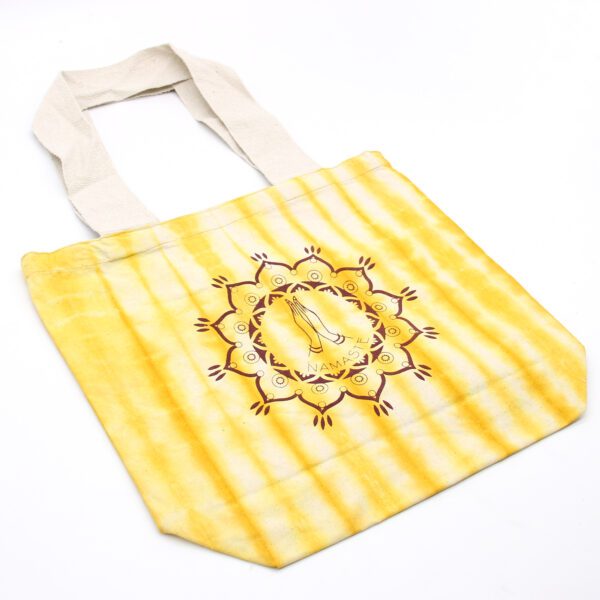 Torba Bawełniana Tie-Dye (6oz) - 38x42x12cm - Dłonie Namaste - Żółta - Naturalny Uchwyt - obrazek 3