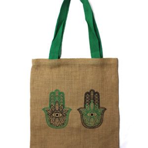 Duża Torba Jutowa - Mistyczne Wzory - Hamsa