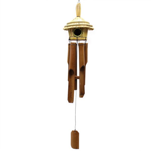 Okrągły domek dla ptaków z trawy morskiej z dzwonkami 45x17 cm - obrazek 2