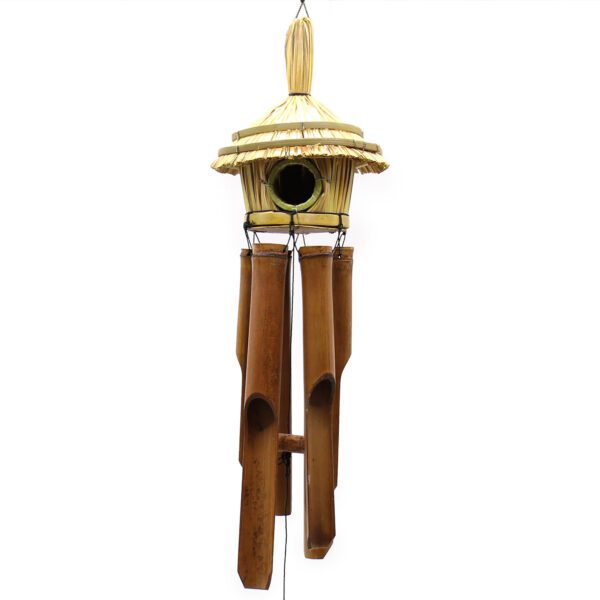 Okrągły domek dla ptaków z trawy morskiej z dzwonkami 45x17 cm - obrazek 4