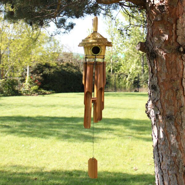 Okrągły domek dla ptaków z trawy morskiej z dzwonkami 45x17 cm - obrazek 5