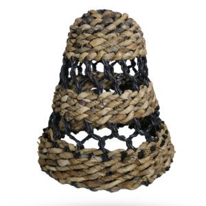 Duży Naturalny Abażur z Liścia Bananowca i Abu-Abu Raffii – Wys.: 36 cm, Śr.: 34 cm