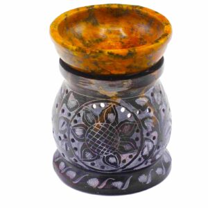 Kominek z kamienia mydlanego 10 cm – Kwiat Mandali – Czarny i Żółty